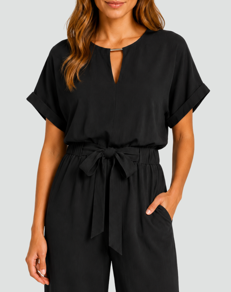 Women's Casual Short Sleeve Jumpsuit | Tie Waist