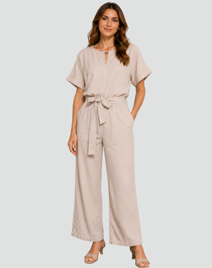 Women's Casual Short Sleeve Jumpsuit | Tie Waist