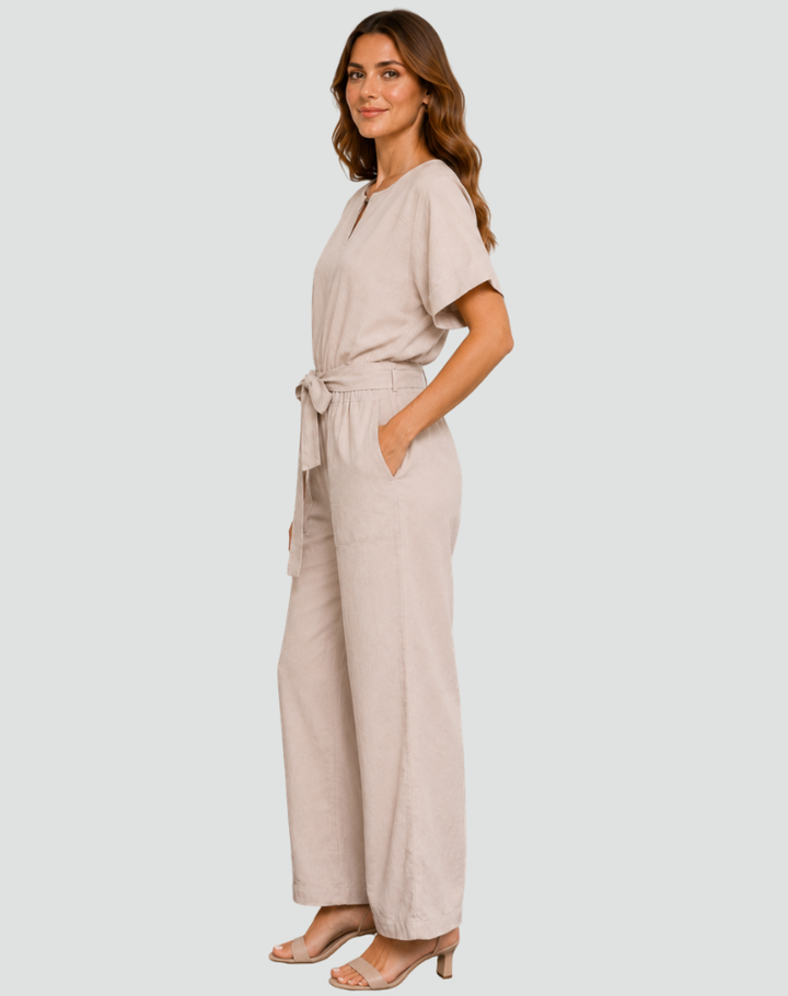 Women's Casual Short Sleeve Jumpsuit | Tie Waist