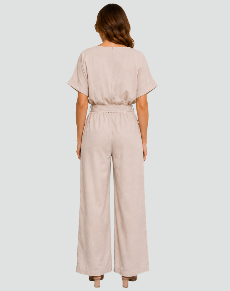 Women's Casual Short Sleeve Jumpsuit | Tie Waist