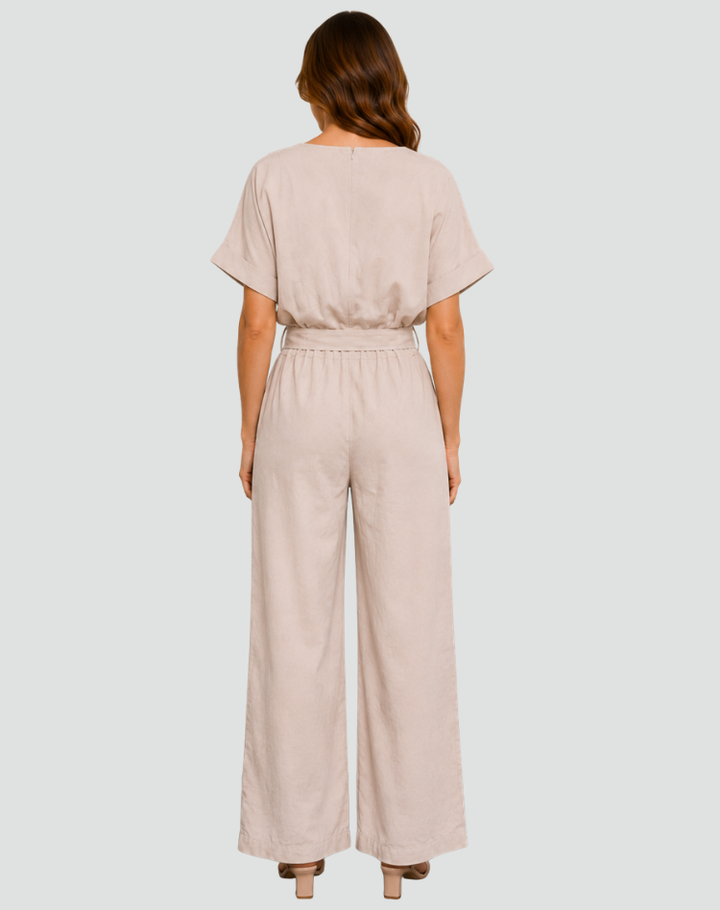 Women's Casual Short Sleeve Jumpsuit | Tie Waist