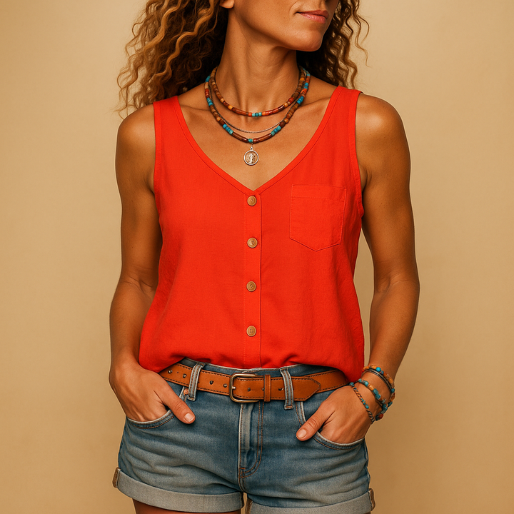 Women’s Casual V Neck Relaxed Fit Sleeveless Tank Top | Summer