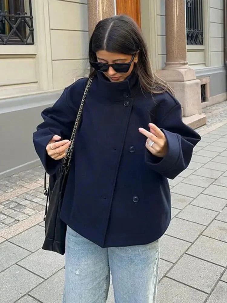 Women's Warm High Neck Cropped Coat | Winter