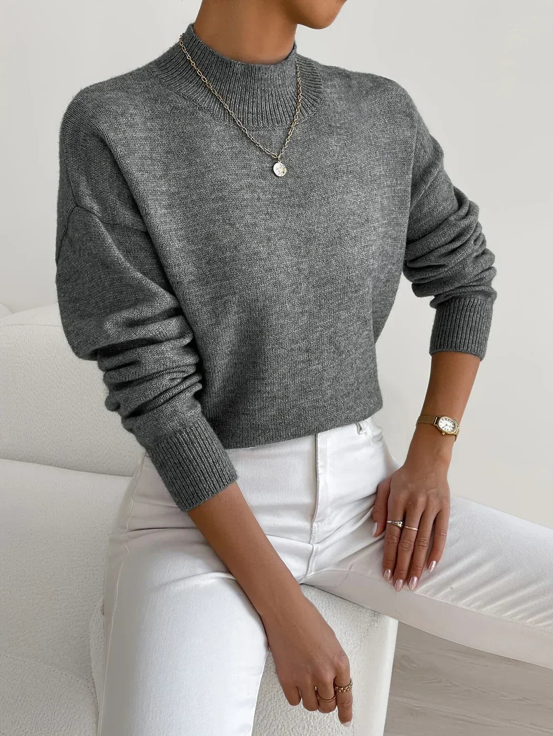 Women's Knitted Jumper | Mock Neck