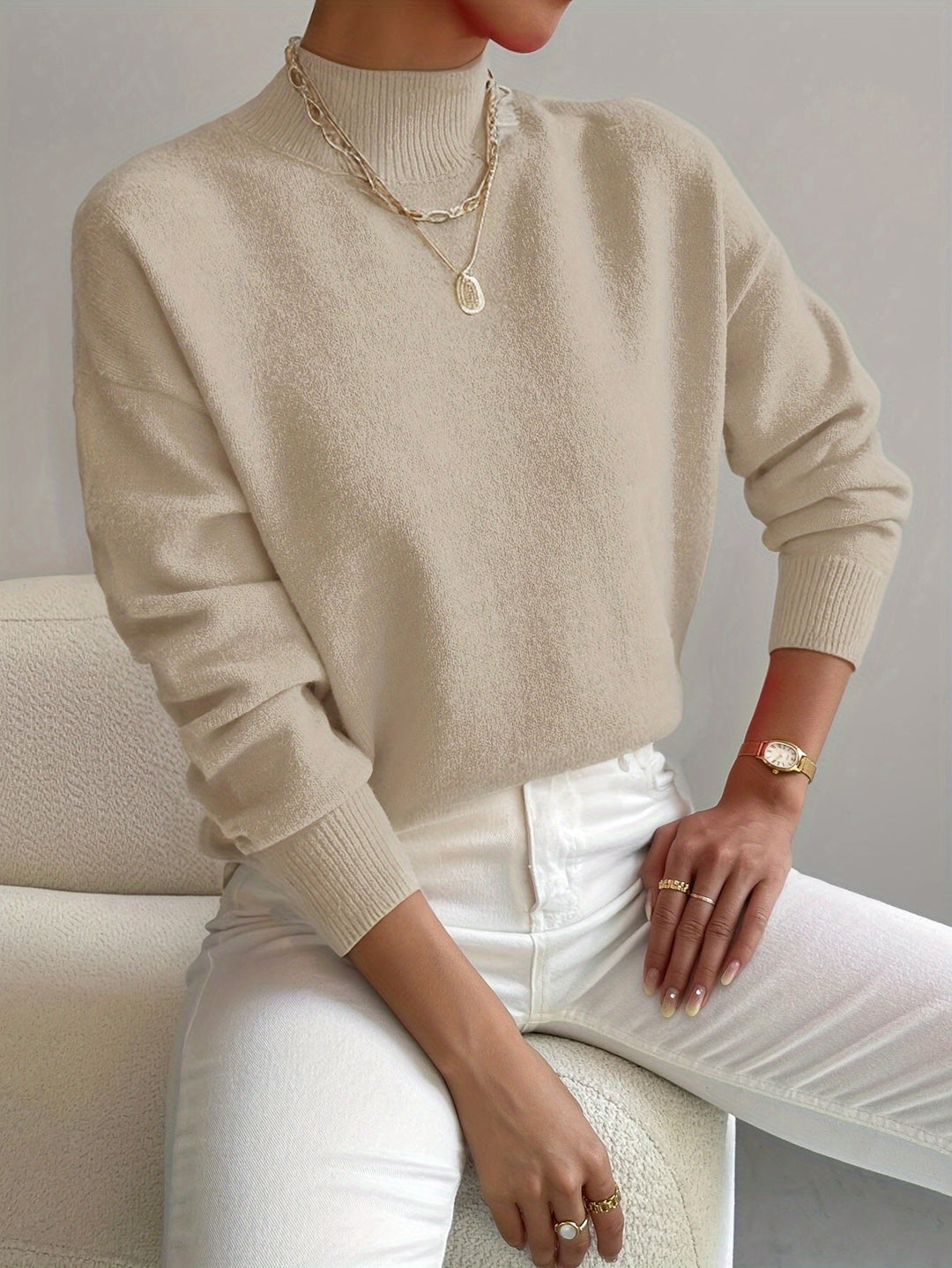Women's Knitted Jumper | Mock Neck