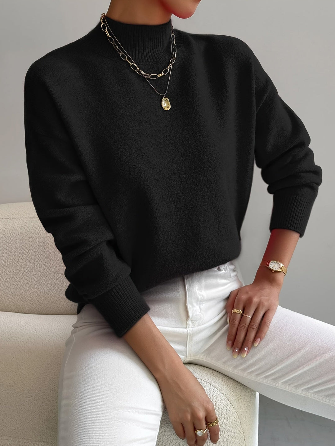 Women's Knitted Jumper | Mock Neck