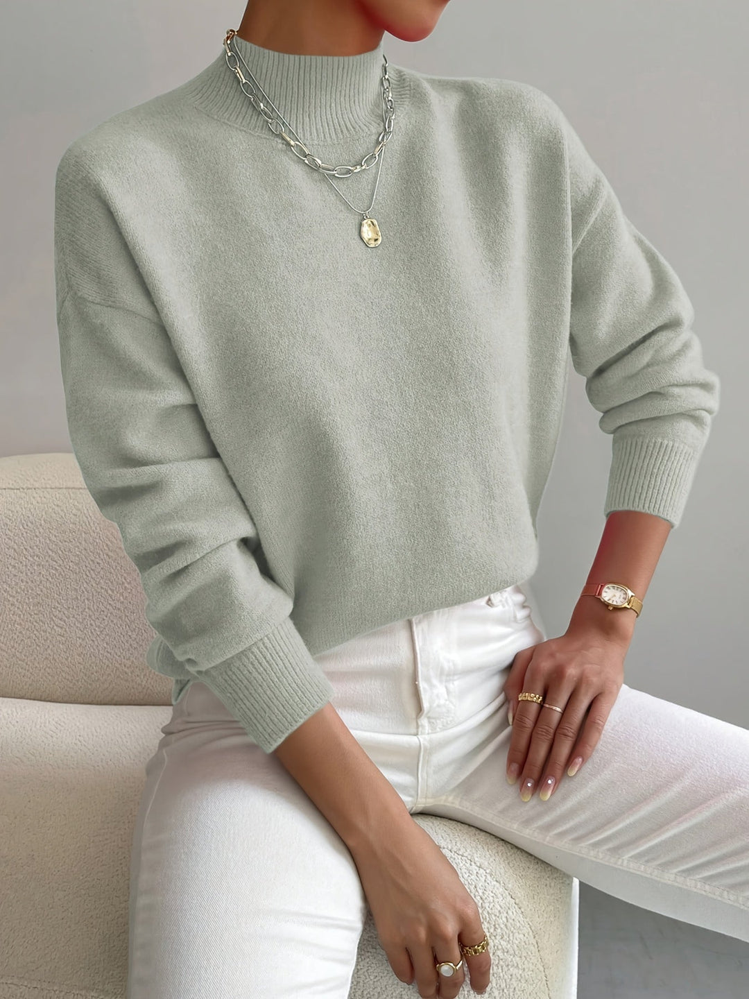 Women's Knitted Jumper | Mock Neck