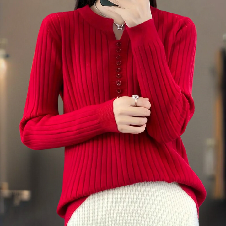Women’s Knit Ribbed Sweater | Button Placket