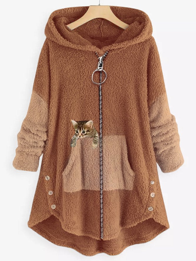 Sweat à capuche tricoté zippé d’hiver pour femme | long