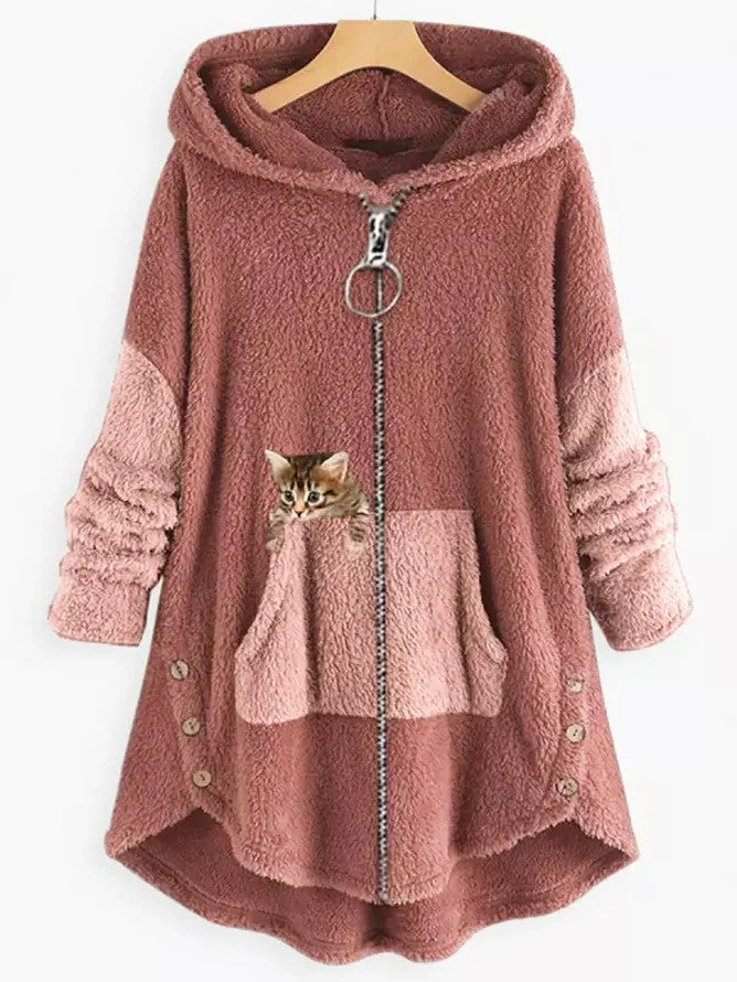 Sweat à capuche tricoté zippé d’hiver pour femme | long