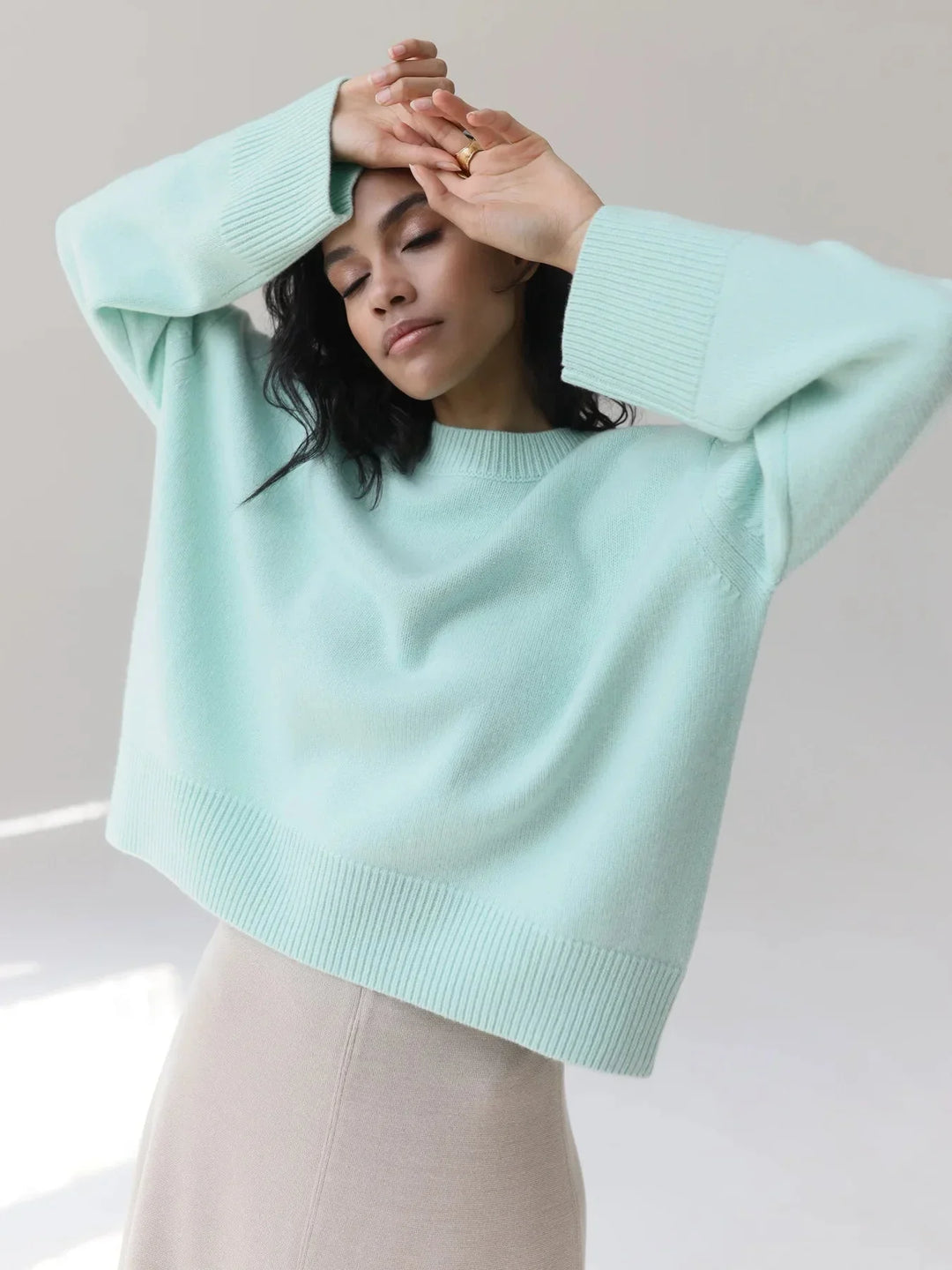 Pull tricoté d'hiver oversize à col rond pour femme | Hiver