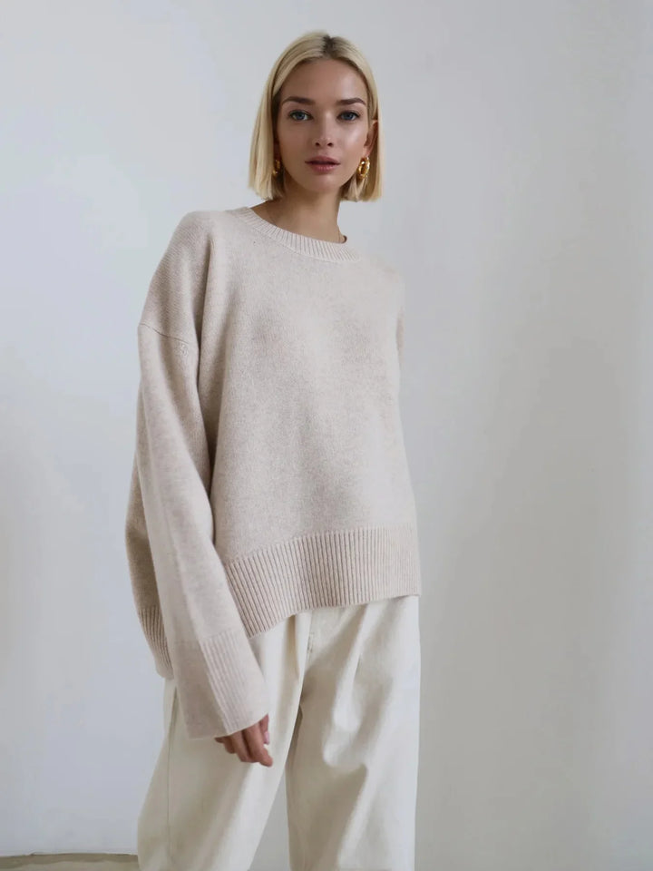 Pull tricoté d'hiver oversize à col rond pour femme | Hiver