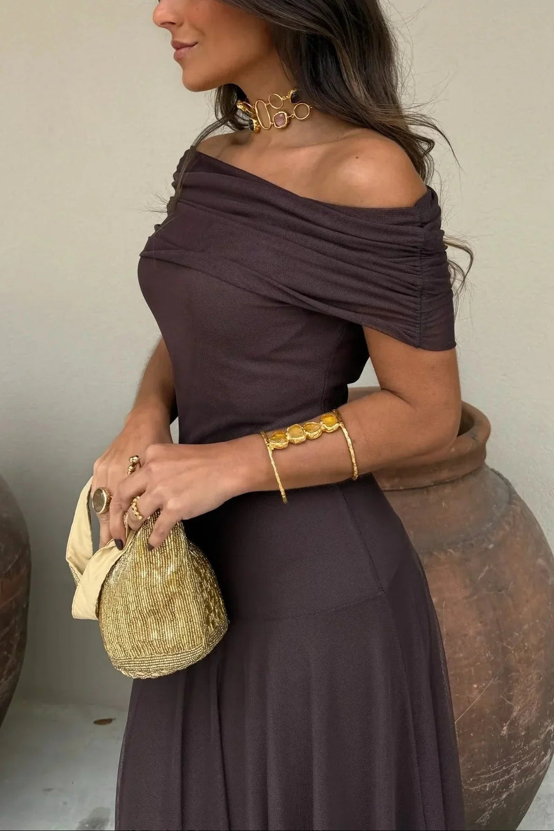 Women's Off Shoulder Wedding Guest Evening Dress | Maxi