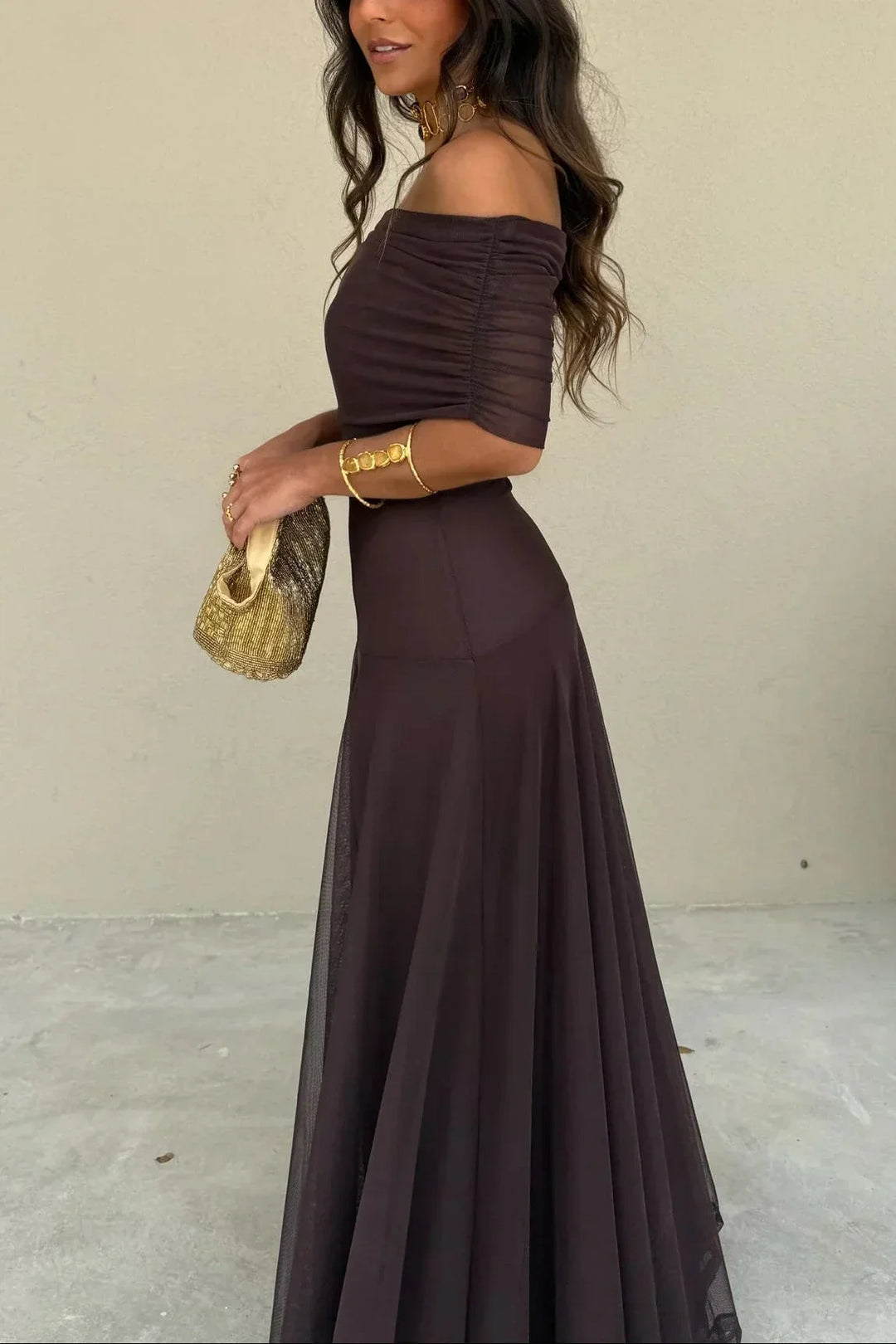 Women's Off Shoulder Wedding Guest Evening Dress | Maxi