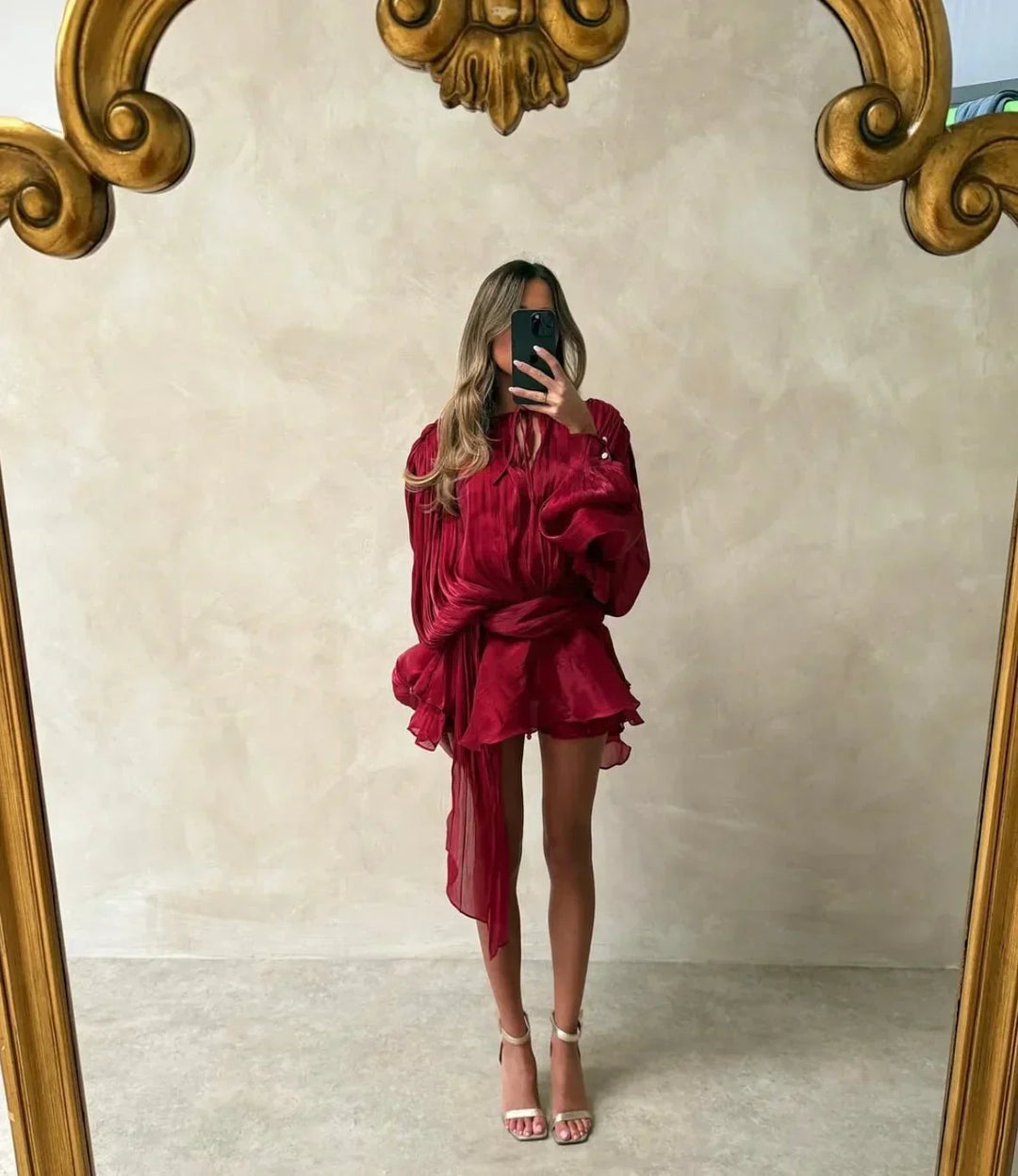 Women's Elegant Puff Sleeve Pleated Dress | Mini