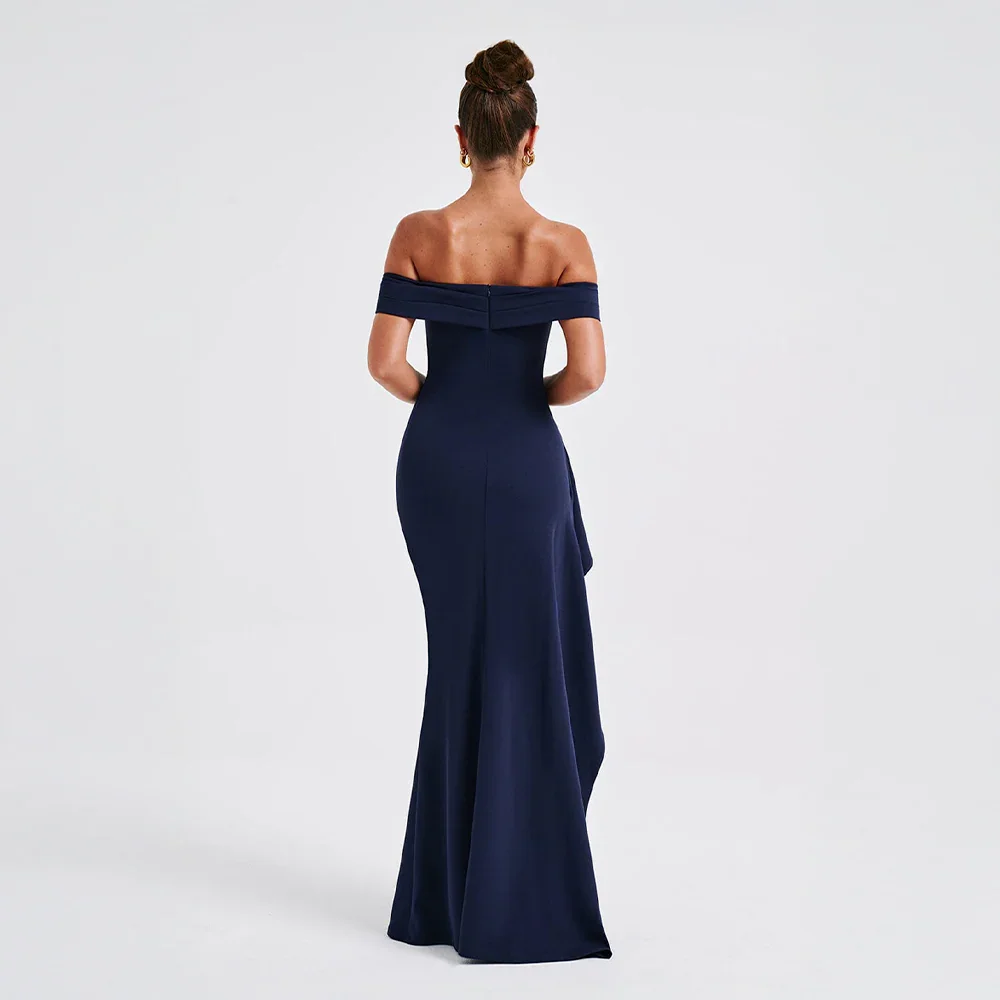Women's Elegant Formal Off Shoulder Wedding Guest Dress with Slit | Maxi