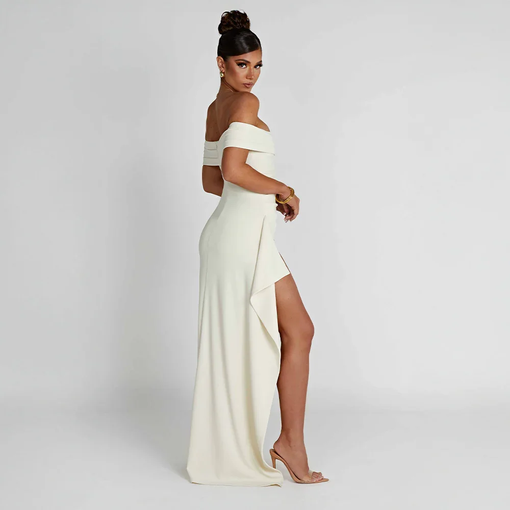 Women's Elegant Formal Off Shoulder Wedding Guest Dress with Slit | Maxi