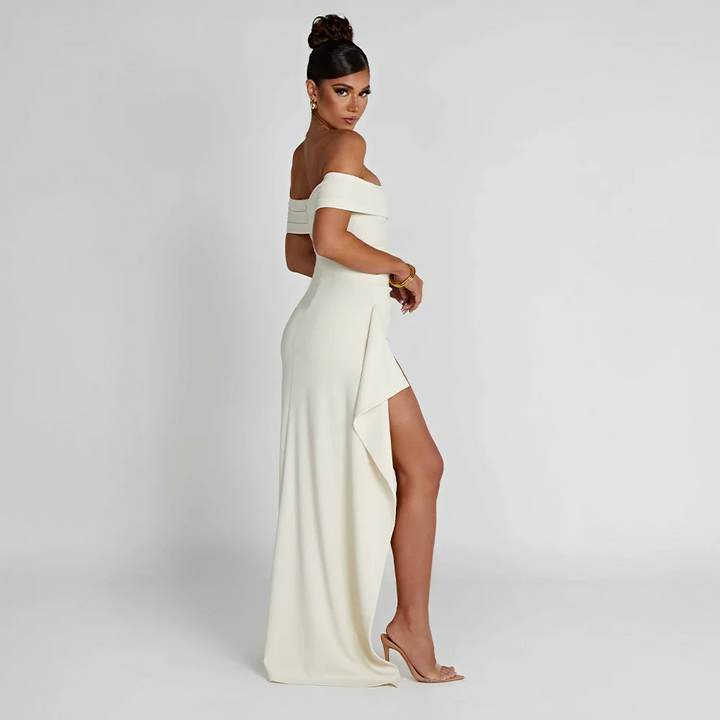 Women's Elegant Formal Off Shoulder Wedding Guest Dress with Slit | Maxi