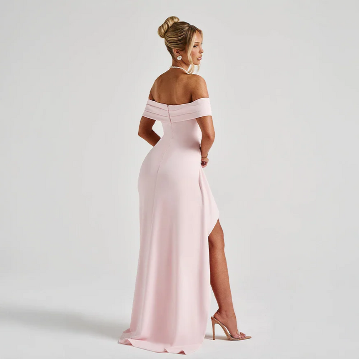 Women's Elegant Formal Off Shoulder Wedding Guest Dress with Slit | Maxi