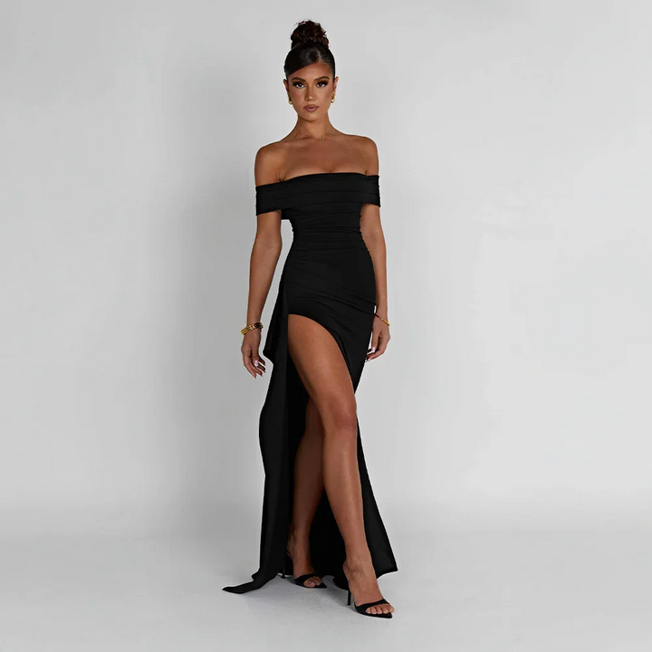 Women's Elegant Formal Off Shoulder Wedding Guest Dress with Slit | Maxi