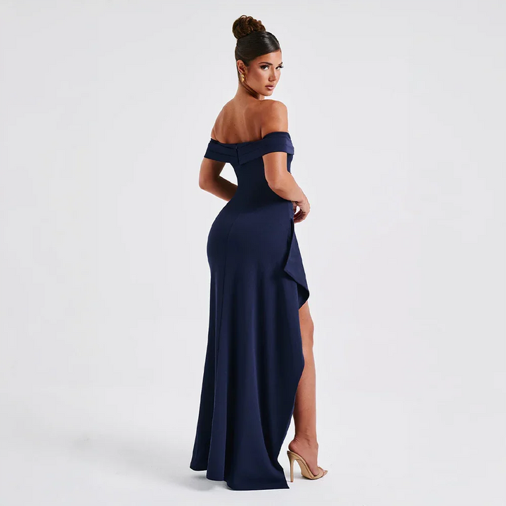 Women's Elegant Formal Off Shoulder Wedding Guest Dress with Slit | Maxi