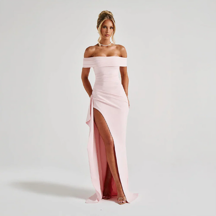 Women's Elegant Formal Off Shoulder Wedding Guest Dress with Slit | Maxi
