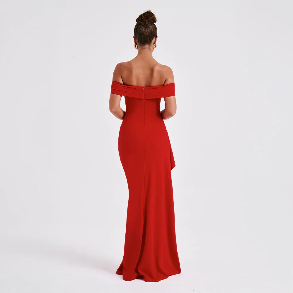 Women's Elegant Formal Off Shoulder Wedding Guest Dress with Slit | Maxi