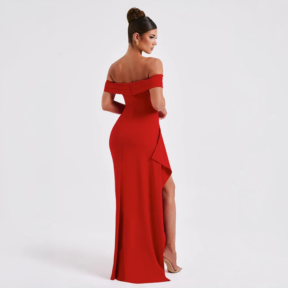 Women's Elegant Formal Off Shoulder Wedding Guest Dress with Slit | Maxi