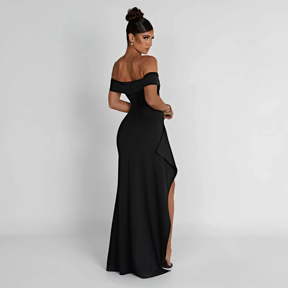 Women's Elegant Formal Off Shoulder Wedding Guest Dress with Slit | Maxi