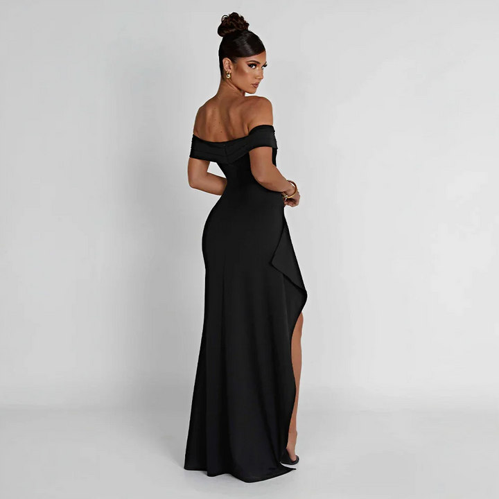 Women's Elegant Formal Off Shoulder Wedding Guest Dress with Slit | Maxi