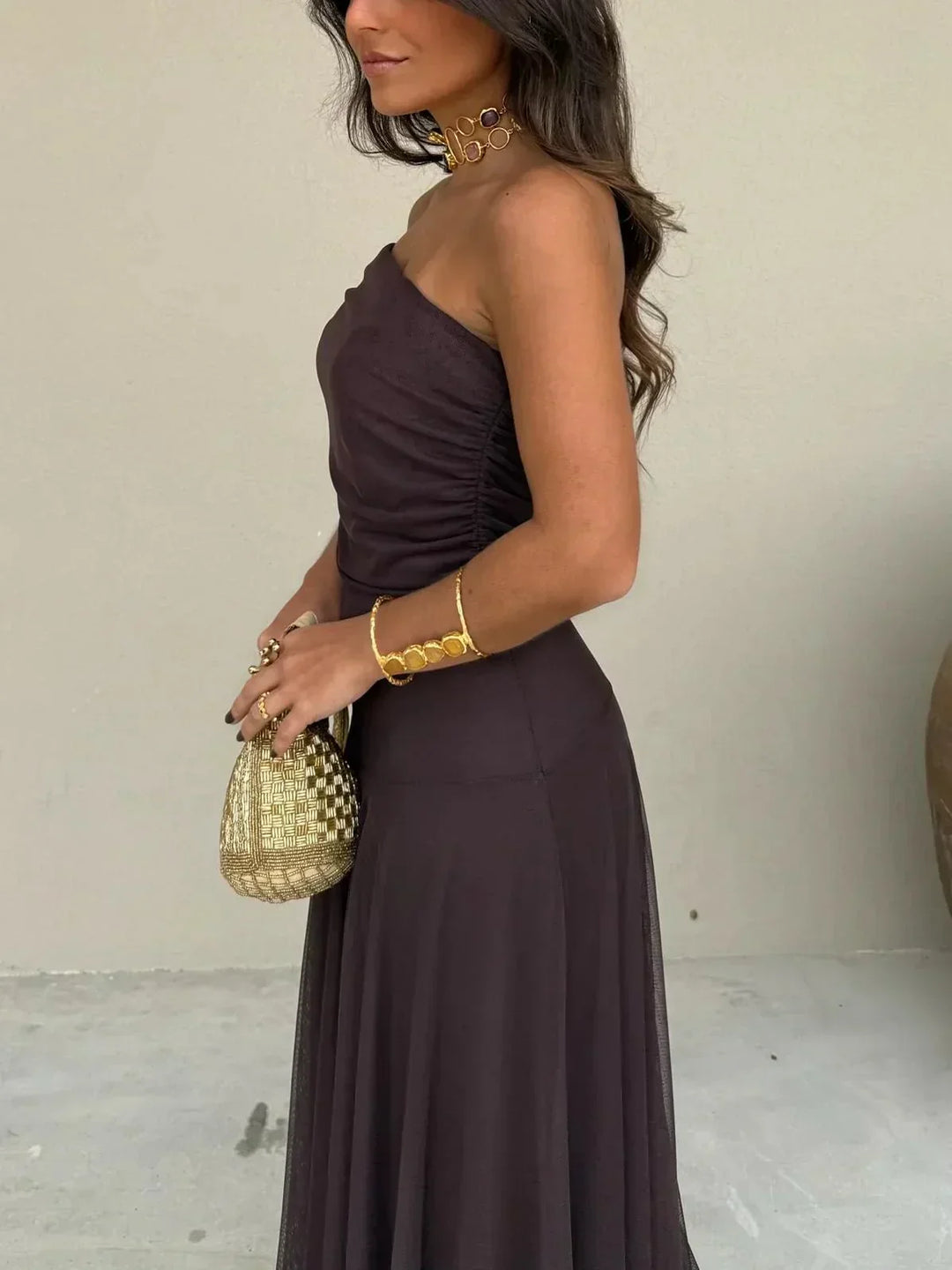 Women's Elegant Wedding Guest Off Shoulder Flowy Dress | Maxi