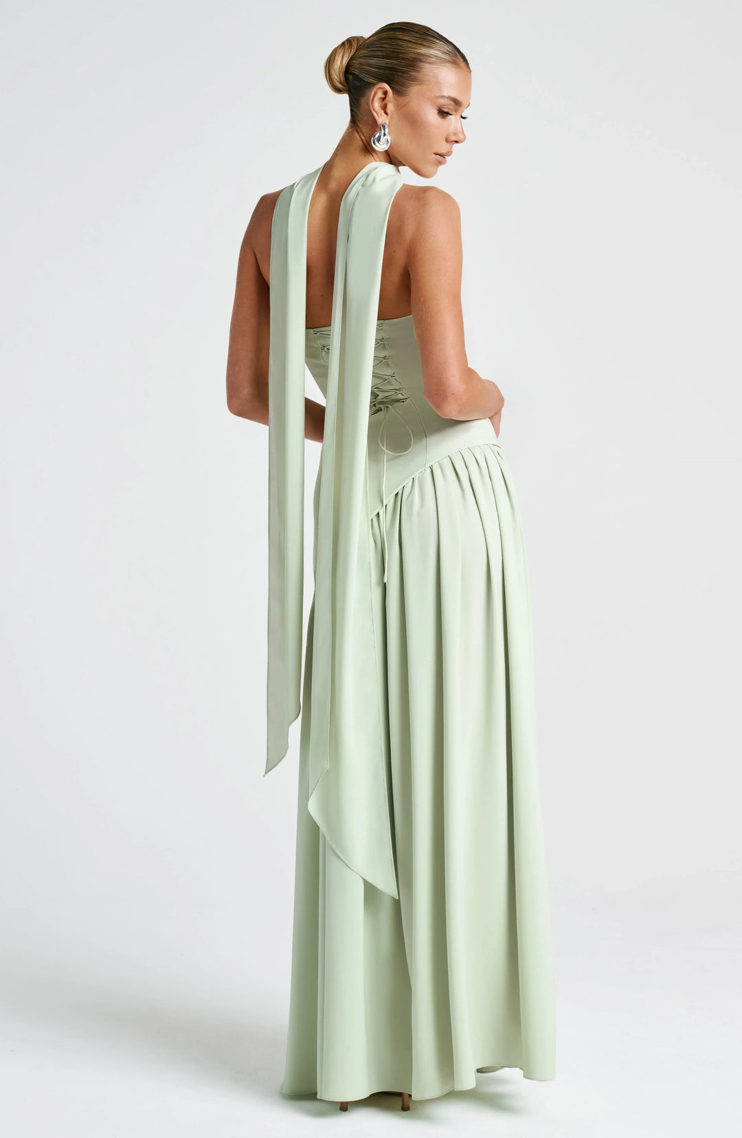 Women's Elegant Prom Asymmetrical Cut Slit Dress with Neck Scarf | Maxi