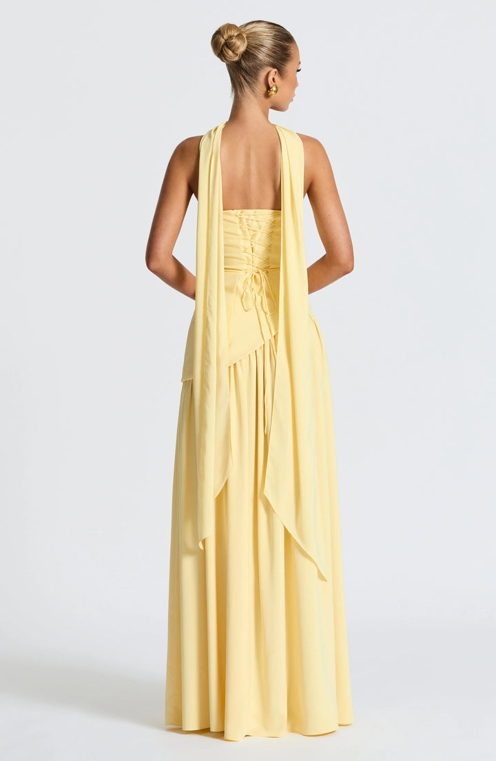 Women's Elegant Prom Asymmetrical Cut Slit Dress with Neck Scarf | Maxi