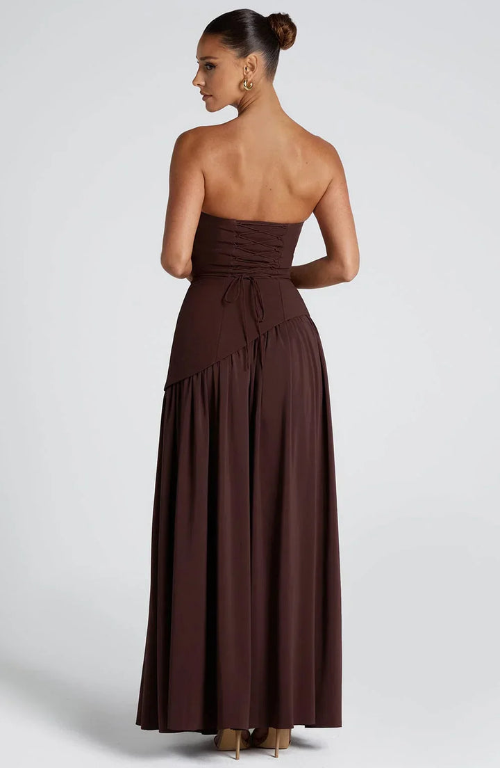 Women's Elegant Prom Asymmetrical Cut Slit Dress with Neck Scarf | Maxi