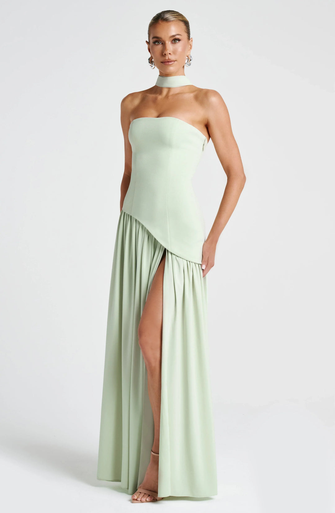 Women's Elegant Prom Asymmetrical Cut Slit Dress with Neck Scarf | Maxi