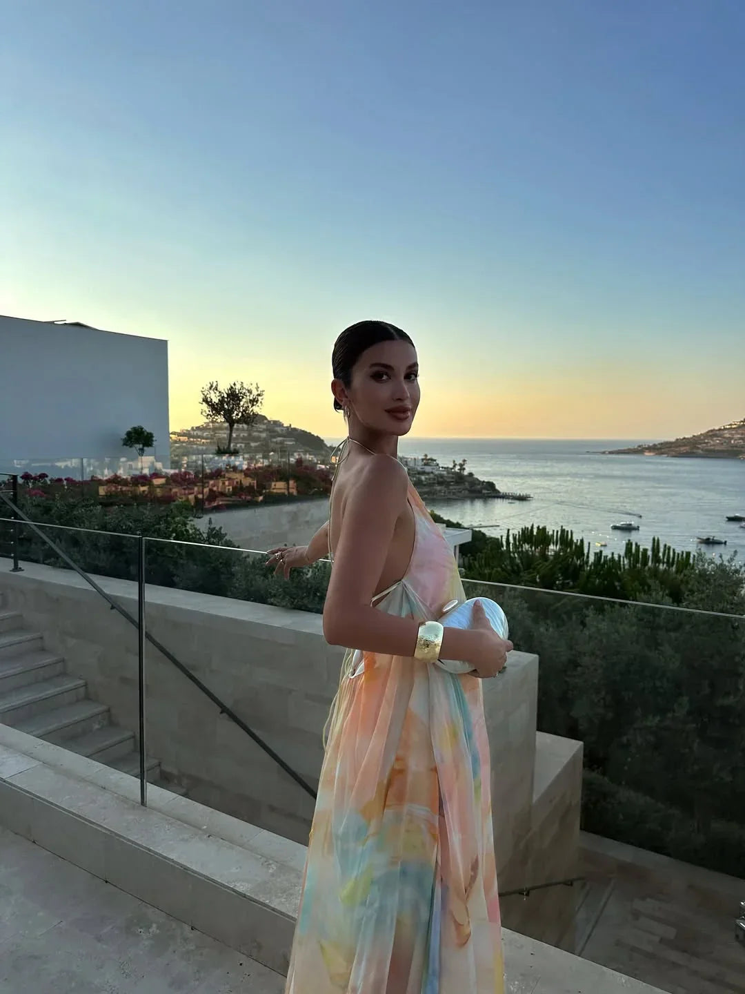 Women's Elegant Summer Printed Backless Vacation Dress | Maxi