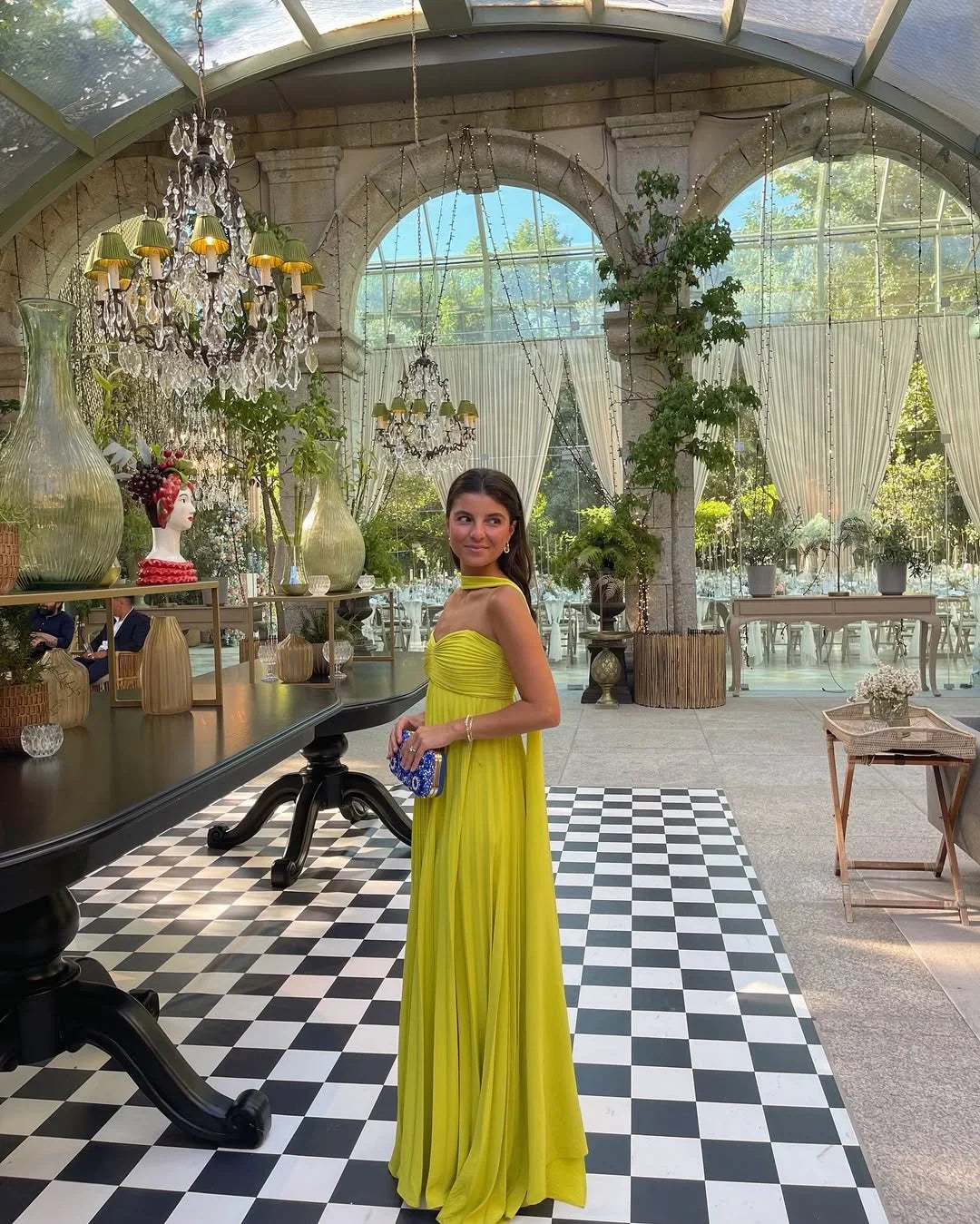 Women's Elegant Yellow Pleated Wedding Guest Dress | Maxi