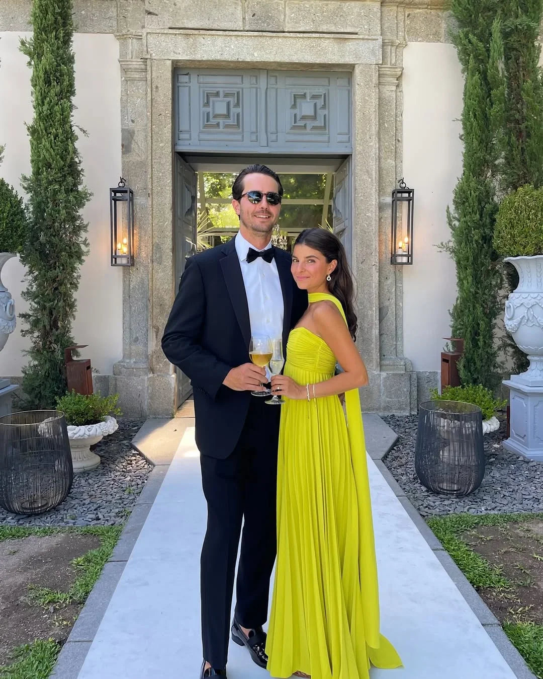 Women's Elegant Yellow Pleated Wedding Guest Dress | Maxi