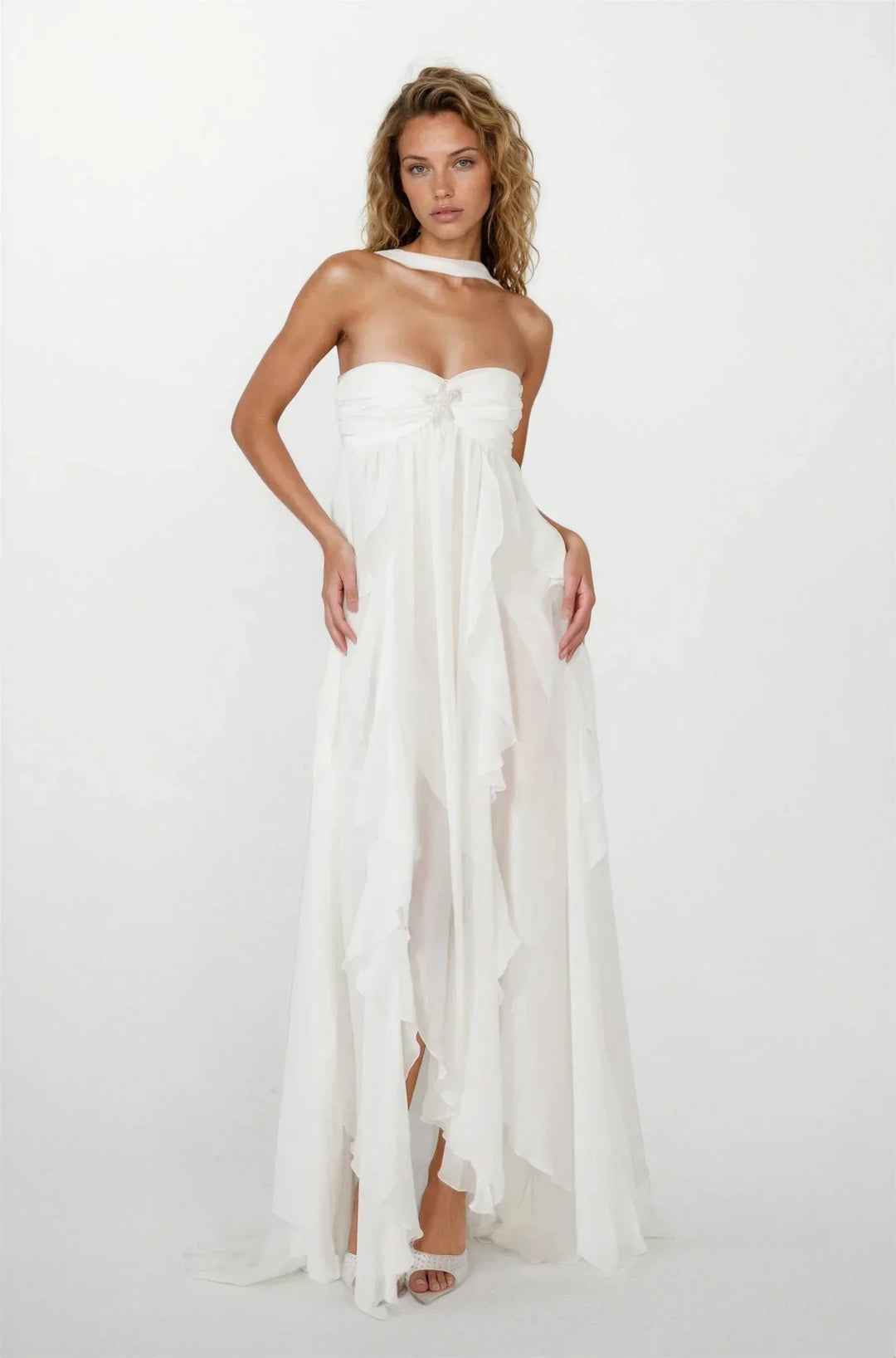 Women's Elegant Pink Ruffled Dress | Maxi