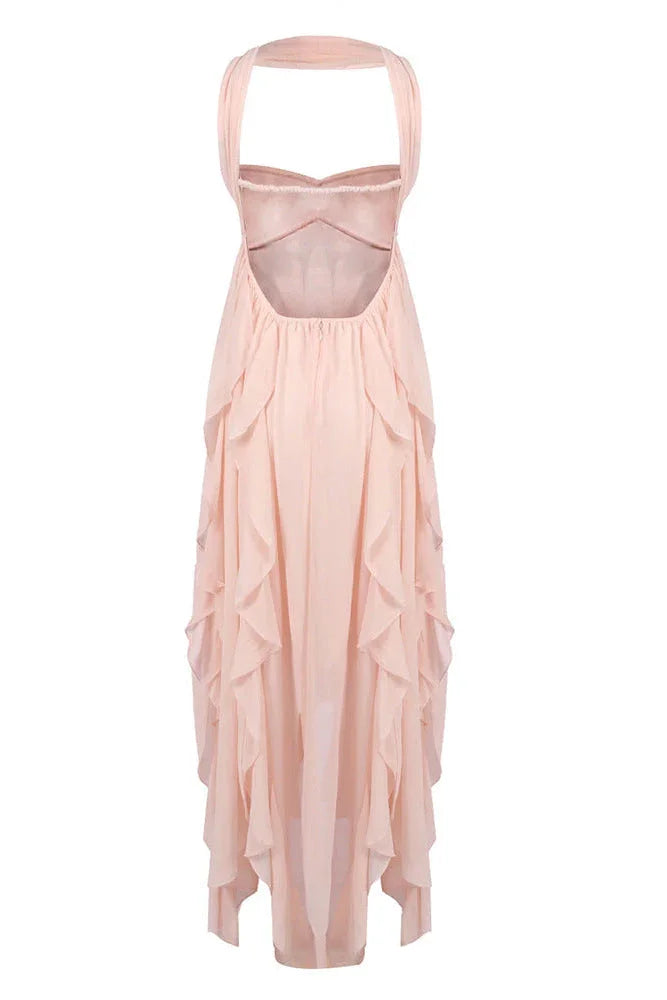 Women's Elegant Pink Ruffled Dress | Maxi