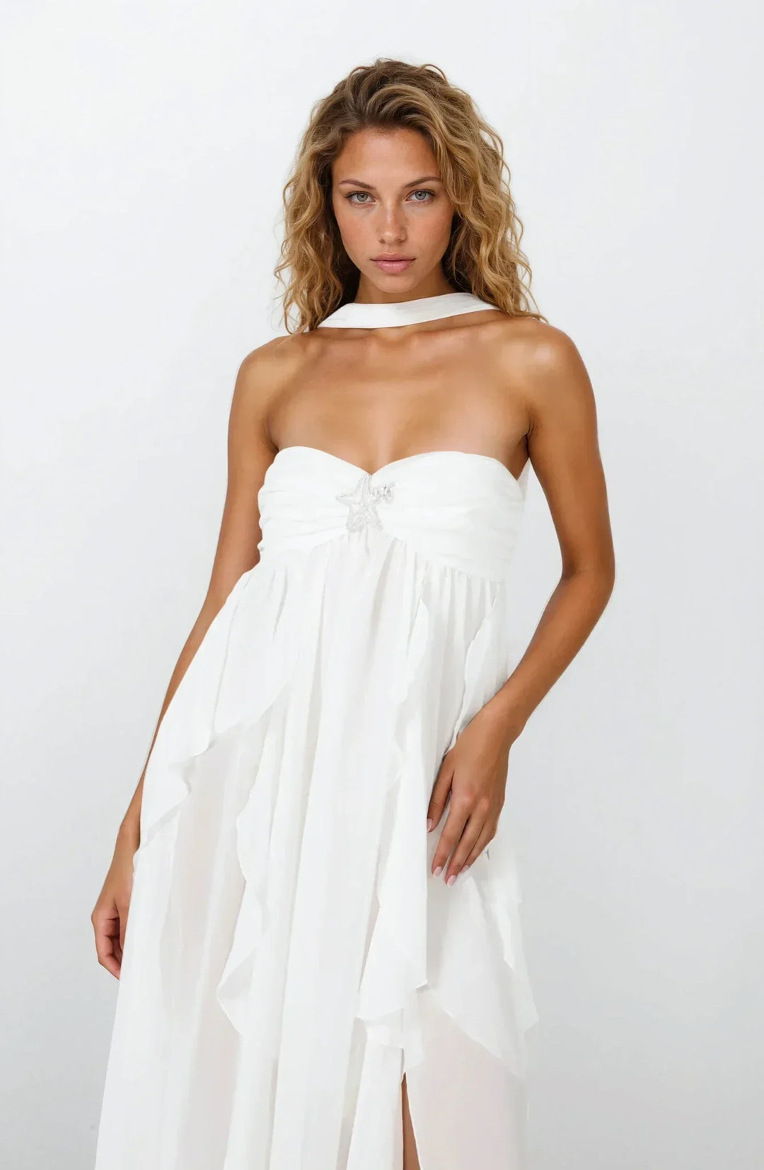 Women's Elegant Pink Ruffled Dress | Maxi