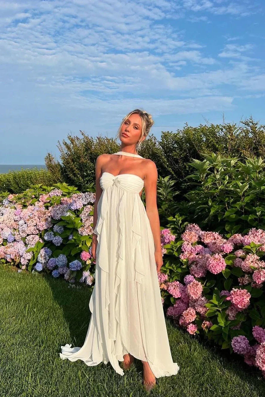 Women's Elegant Pink Ruffled Dress | Maxi