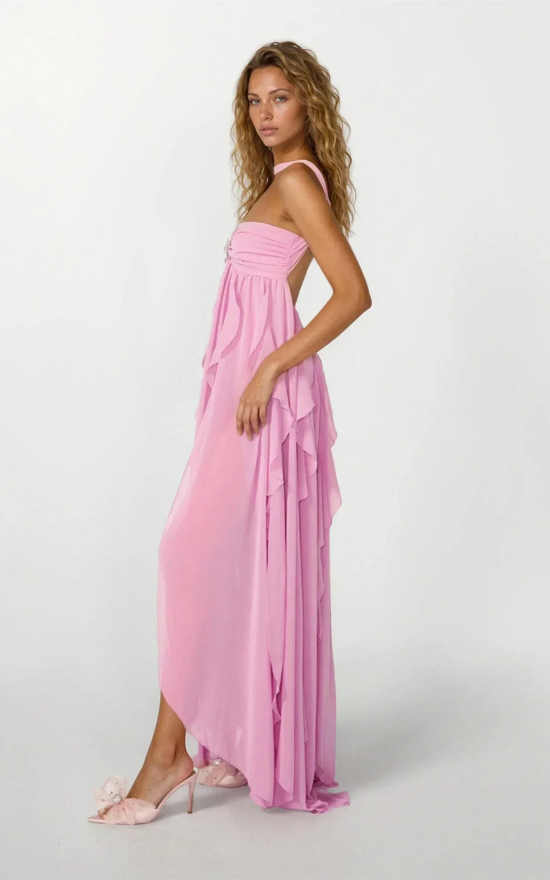 Women's Elegant Pink Ruffled Dress | Maxi