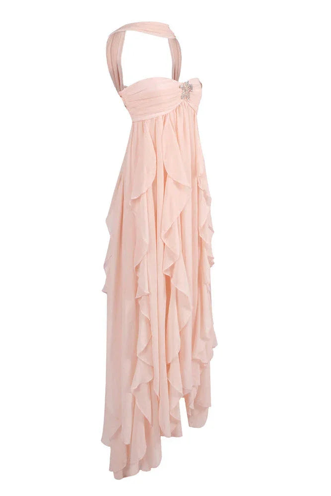 Women's Elegant Pink Ruffled Dress | Maxi