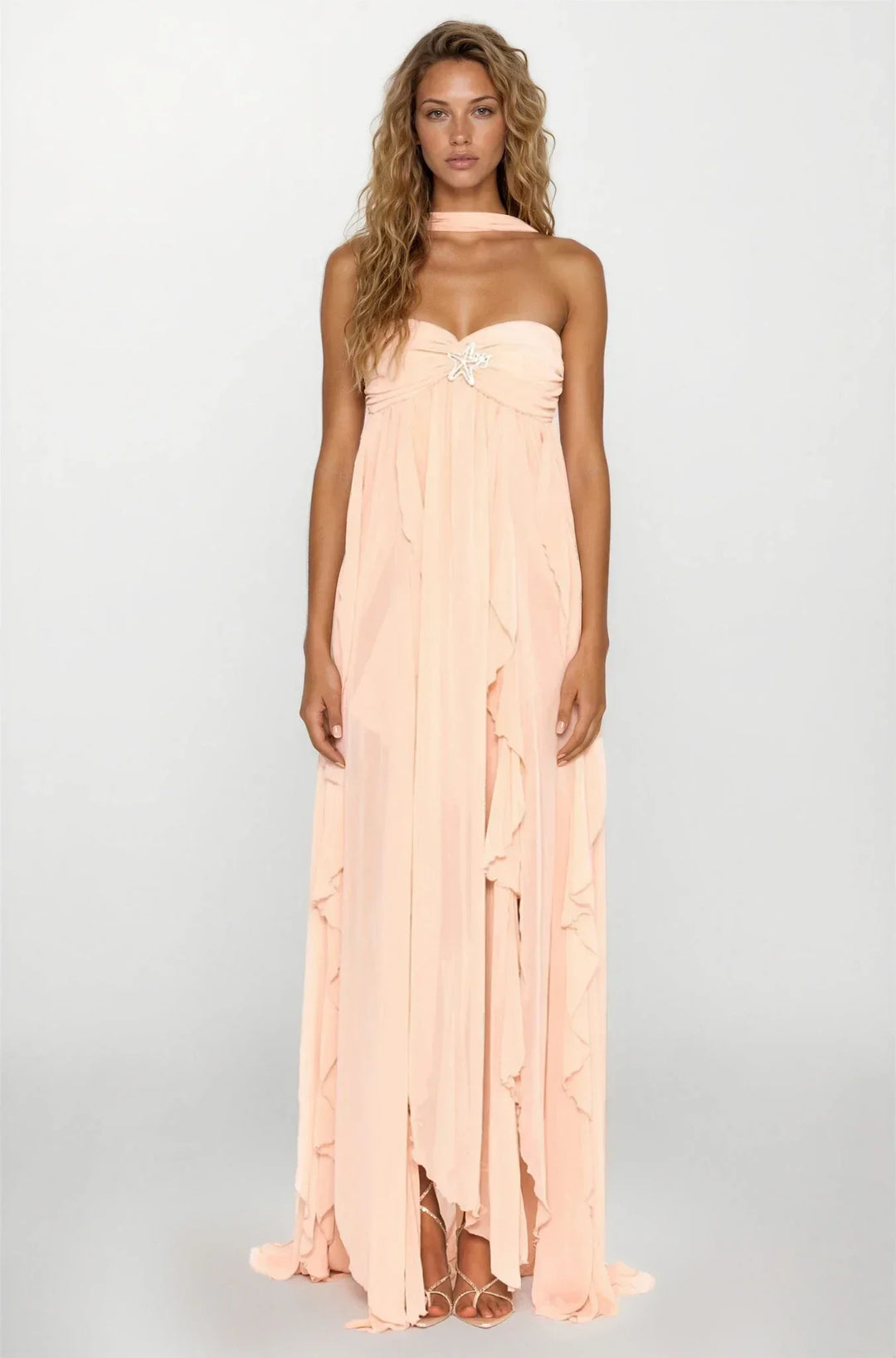 Women's Elegant Pink Ruffled Dress | Maxi