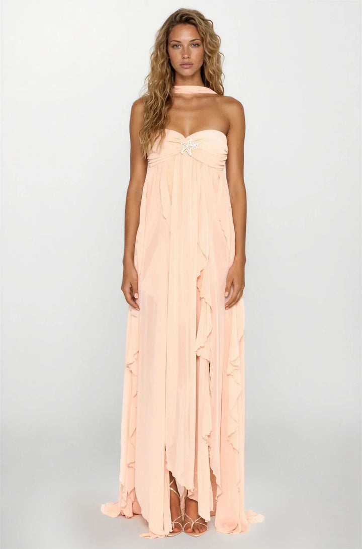 Women's Elegant Pink Ruffled Dress | Maxi