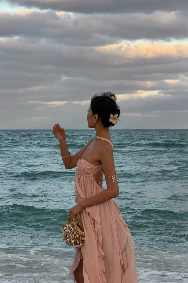 Women's Elegant Pink Ruffled Dress | Maxi