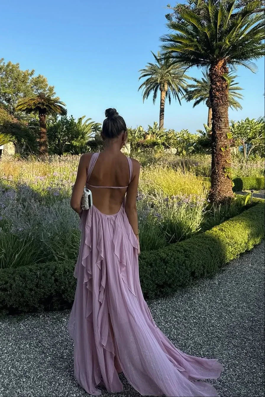 Women's Elegant Pink Ruffled Dress | Maxi