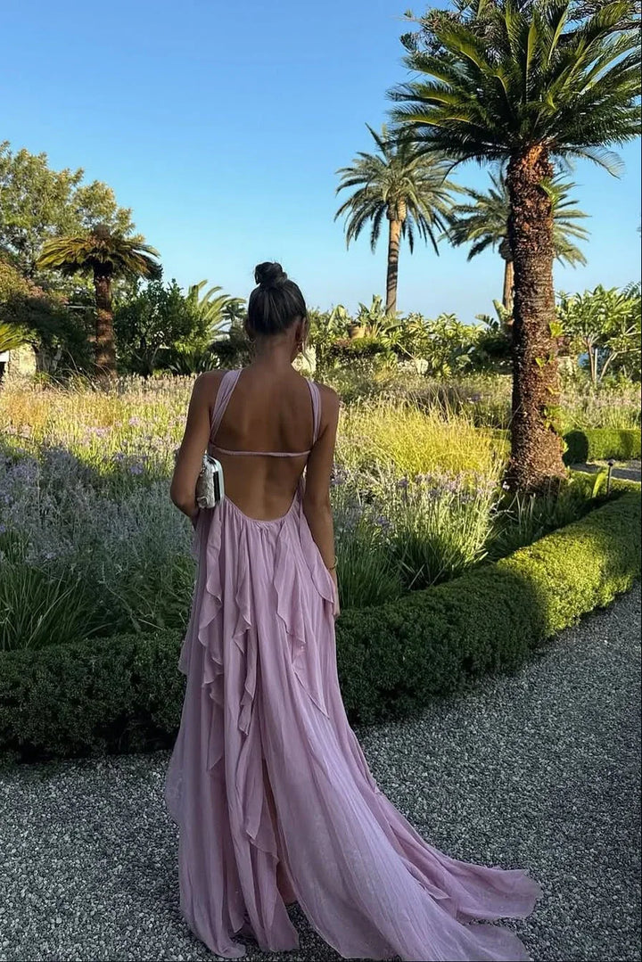Women's Elegant Pink Ruffled Dress | Maxi