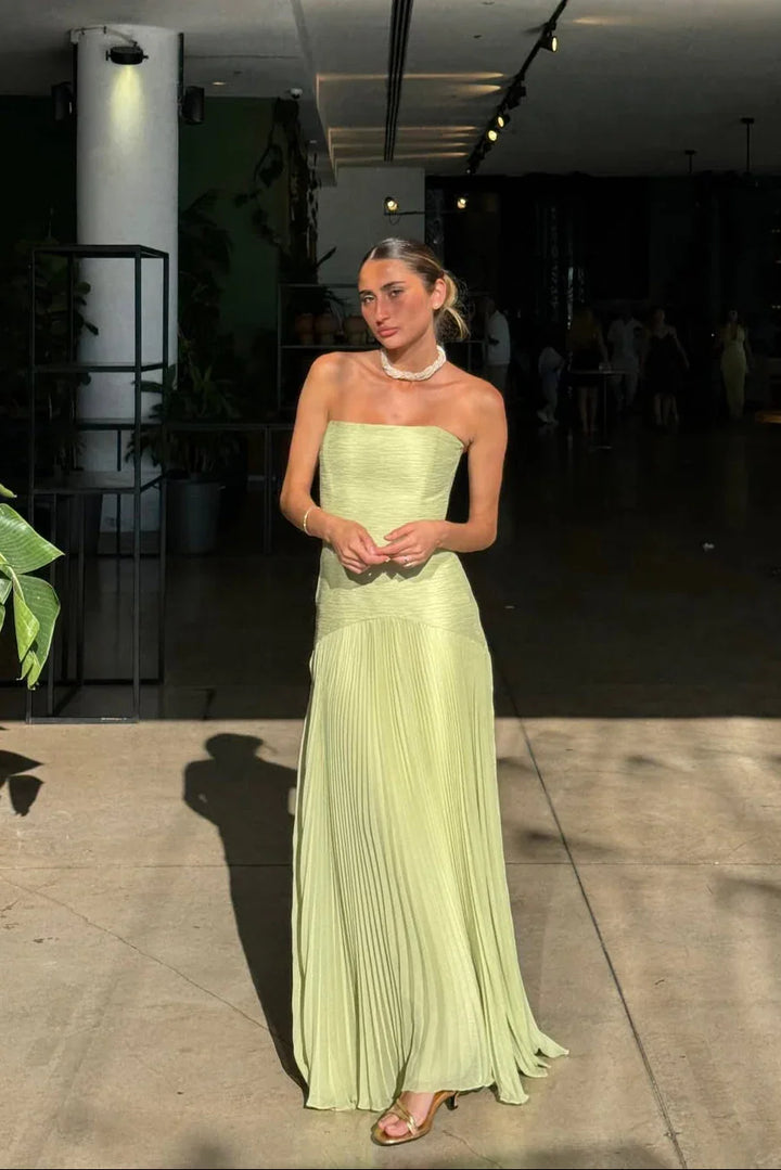 Women's Elegant Sleeveless Pleated Wedding Guest Dress | Maxi